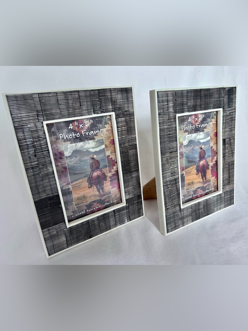 Set of 2 Handcrafted Real Horn Inlay 4x6 Photo Frames Black White